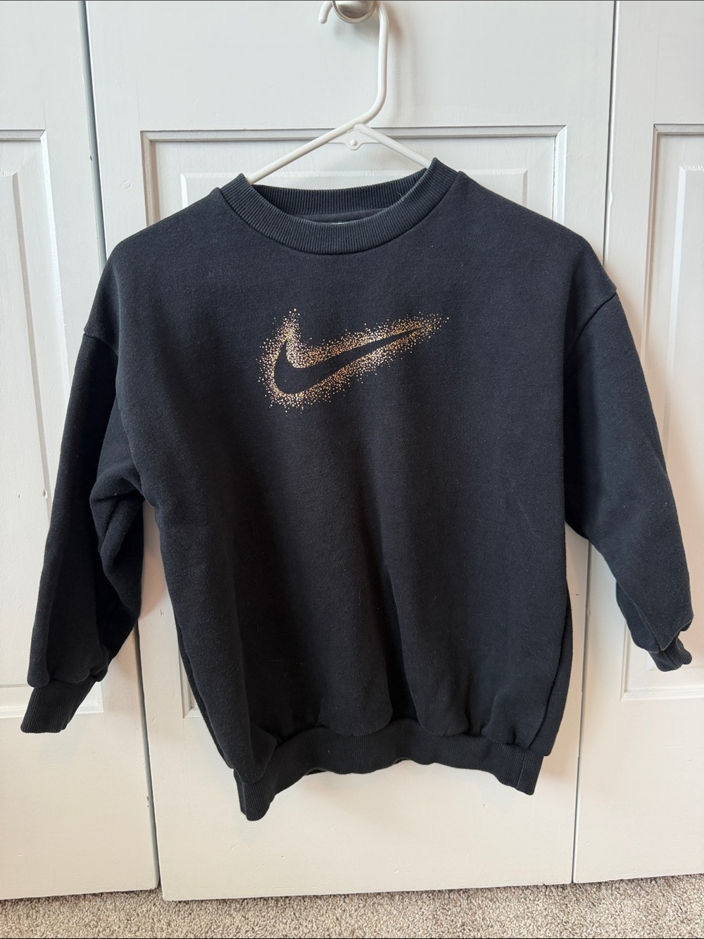 Nike Kids Black Sweatshirt with Gold Glitter Swoosh size S